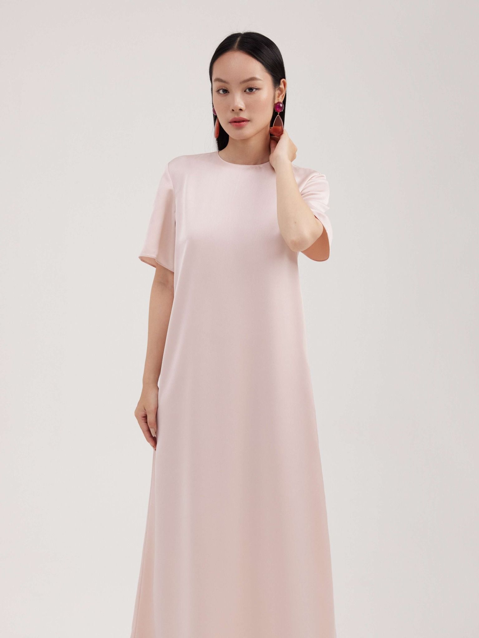  Đầm lụa trơn Mauve T-shirt silk dress 