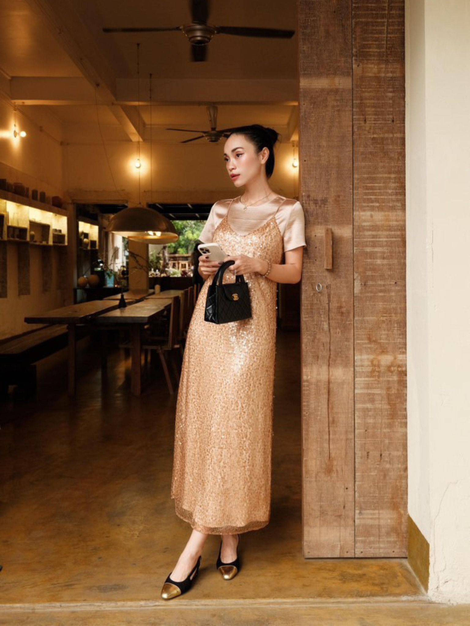  Đầm kim sa phối lụa | Mauve Sequin dress 