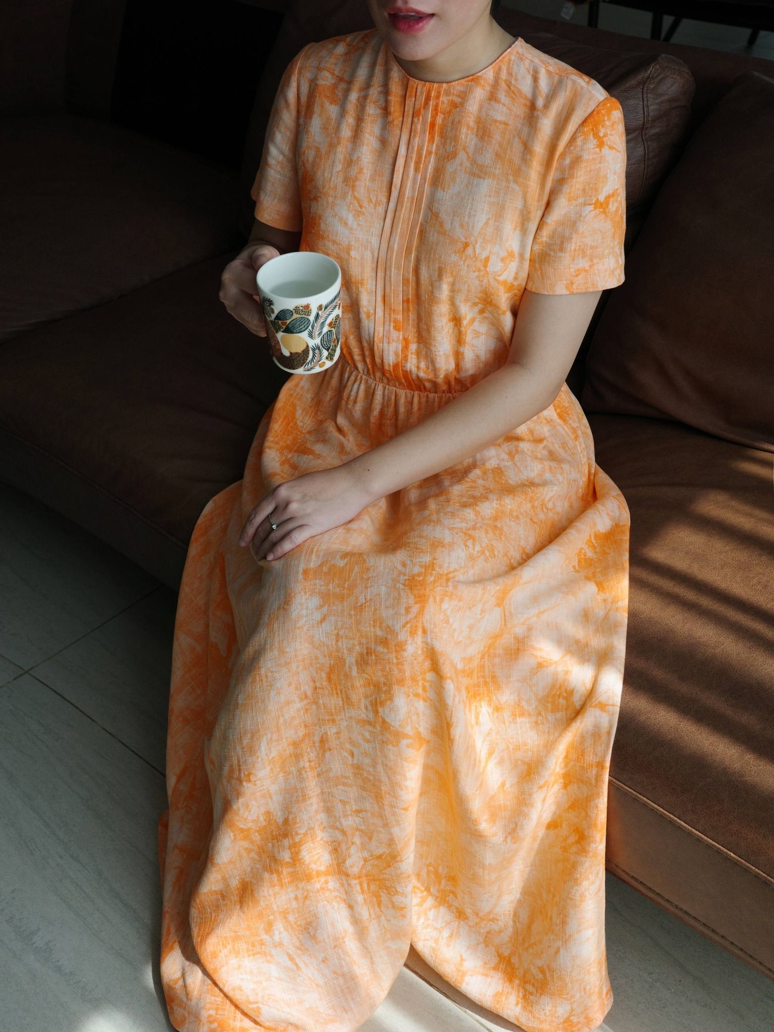  Đầm linen hoa nhún eo Mauve Flower Speck dress 