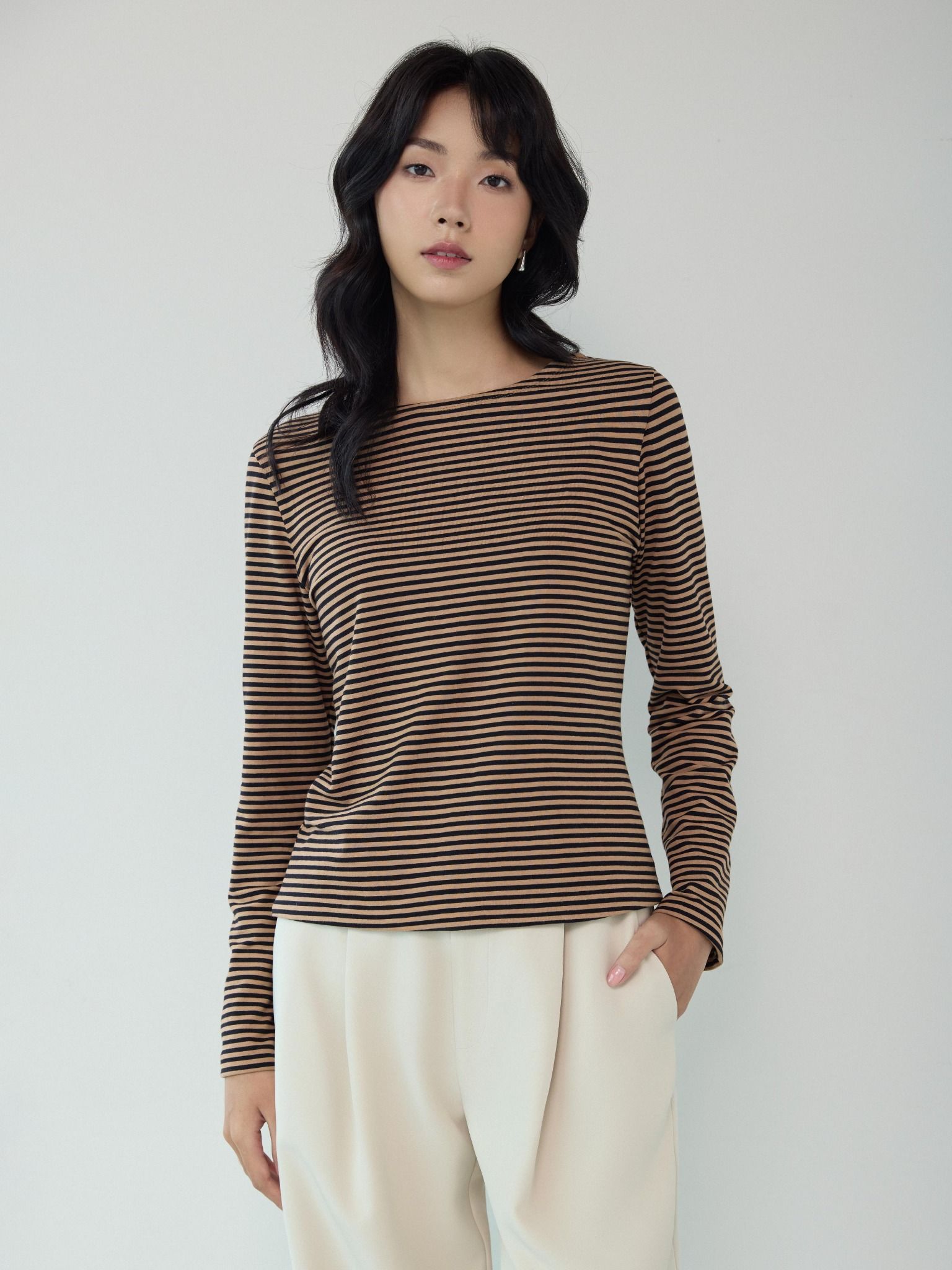  Áo phông tay dài | Mauve Striped tee 