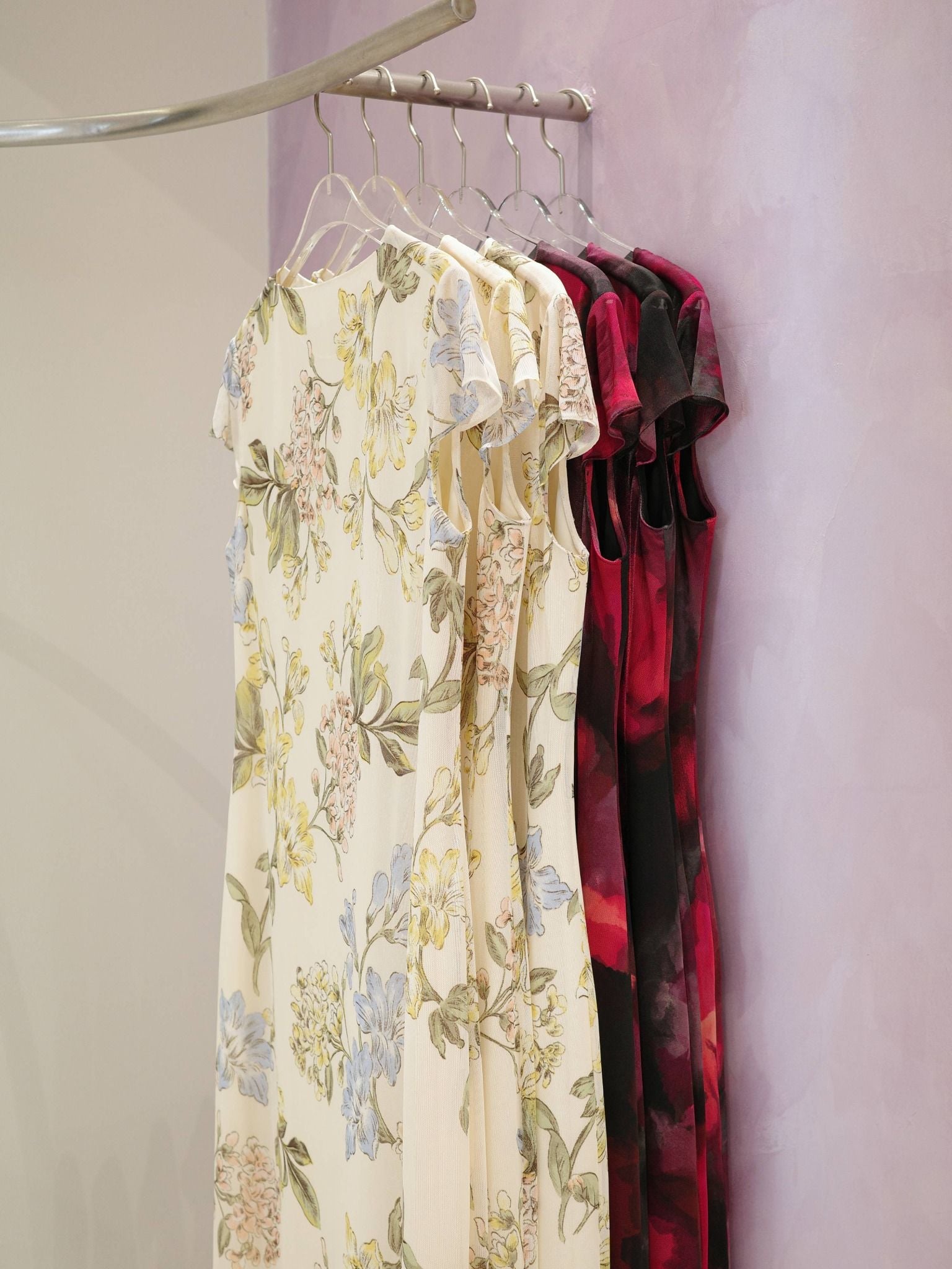  Đầm lụa phối lưới hoa | Mauve Silk Mesh dress 