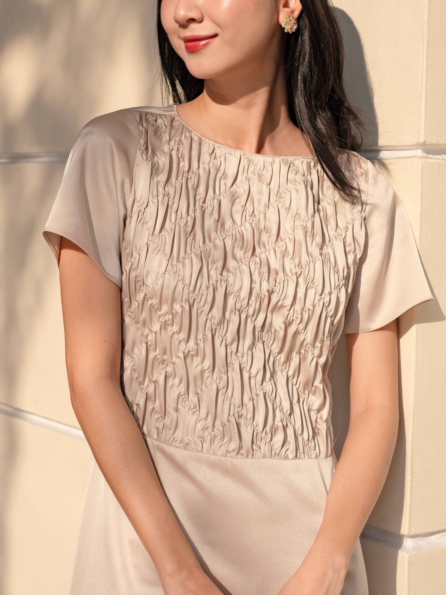  Đầm midi dún con thoi | Mauve Blanket dress 