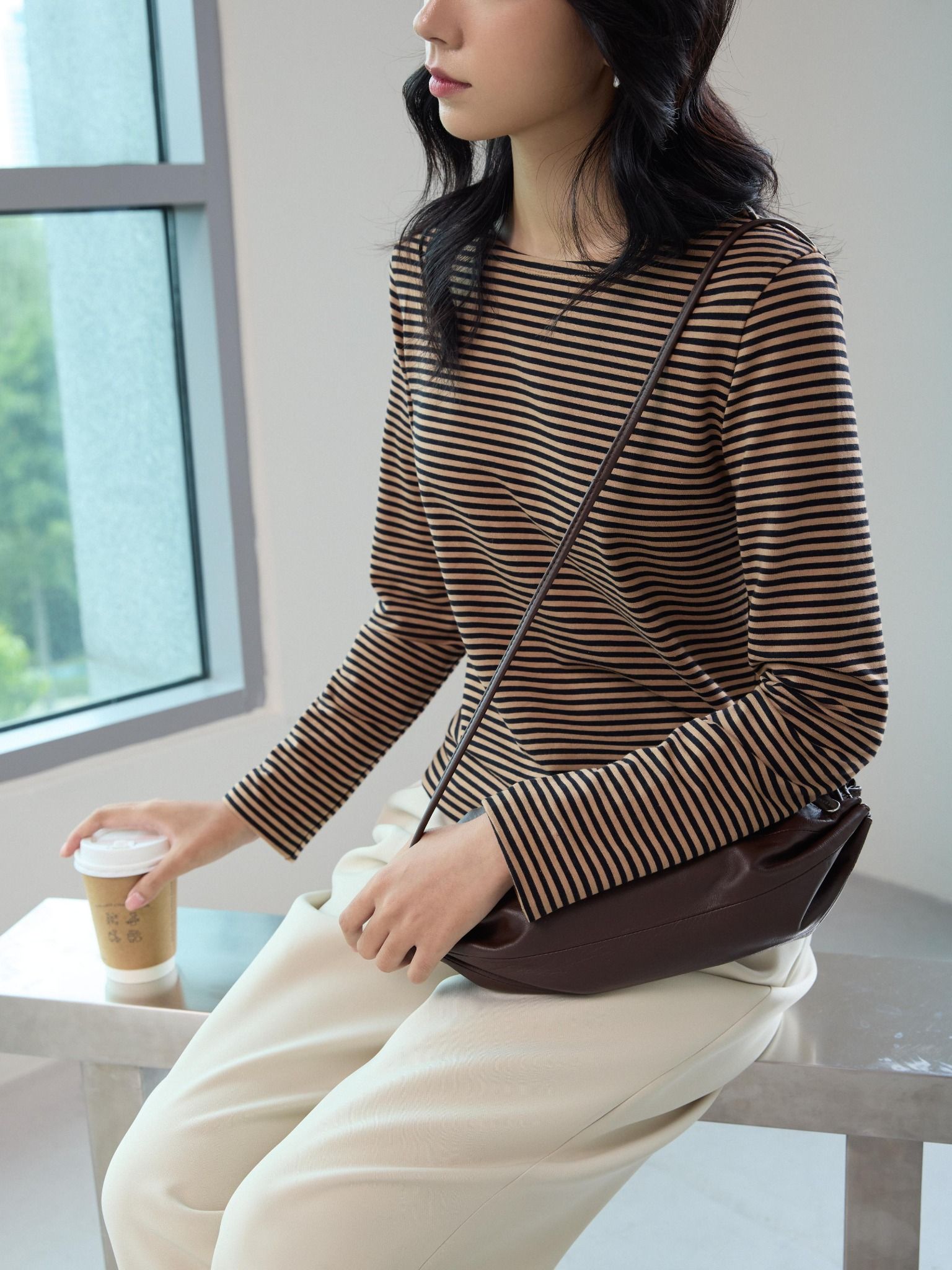  Áo phông tay dài | Mauve Striped tee 