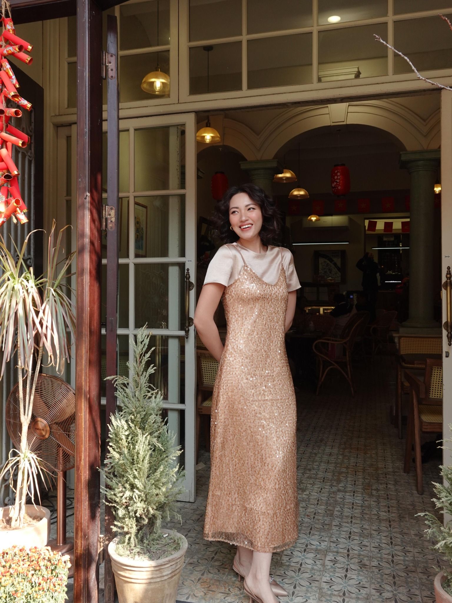  Đầm kim sa phối lụa | Mauve Sequin dress 