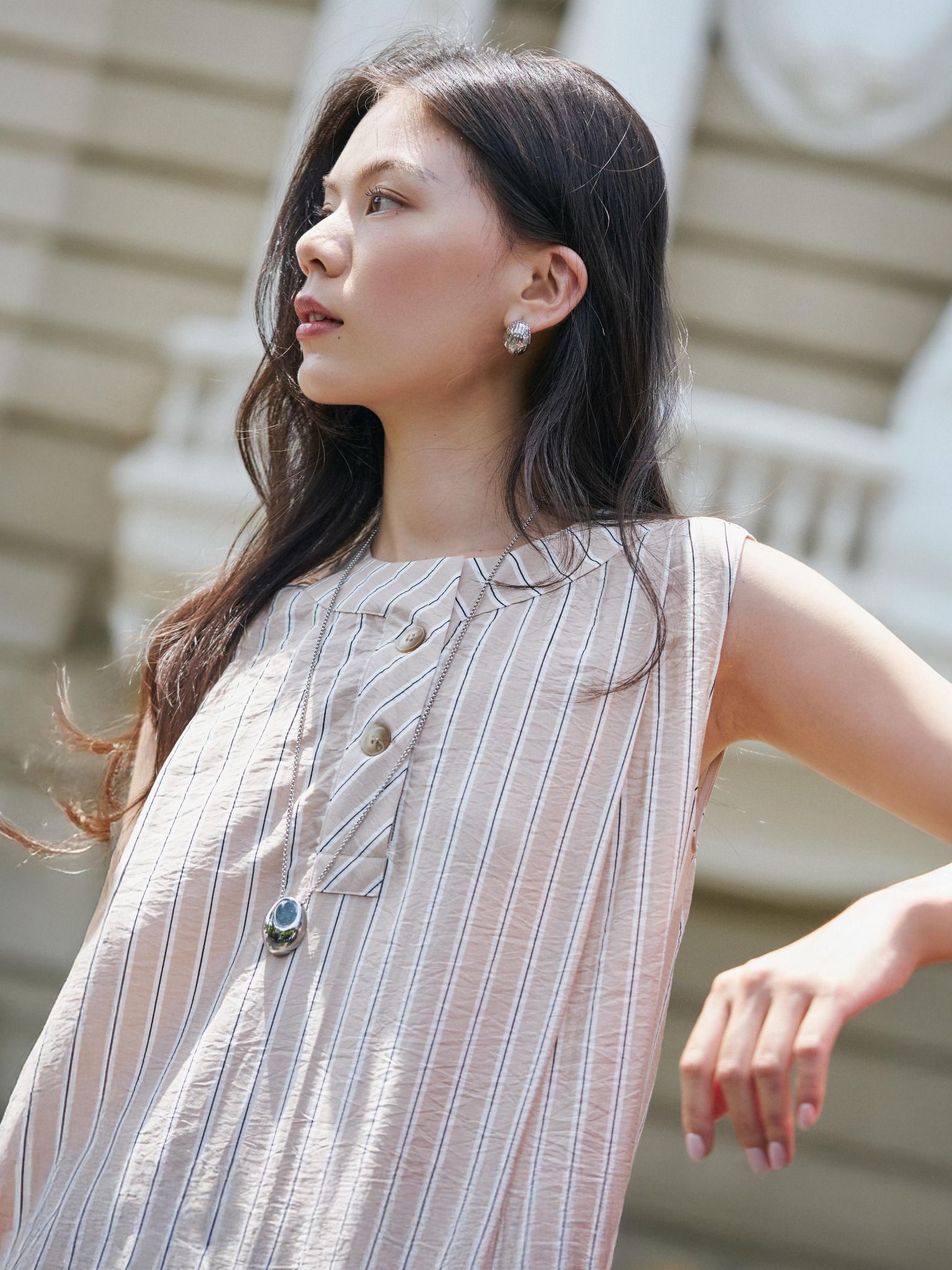  Đầm dài sọc | Mauve Striped dress 