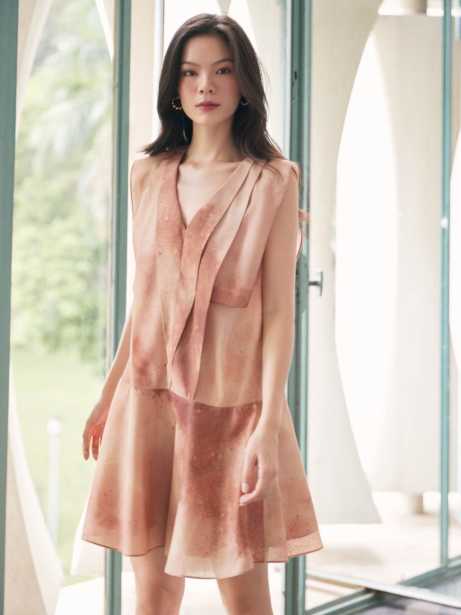  Đầm xếp ly loang màu Mauve Tie dye dress 