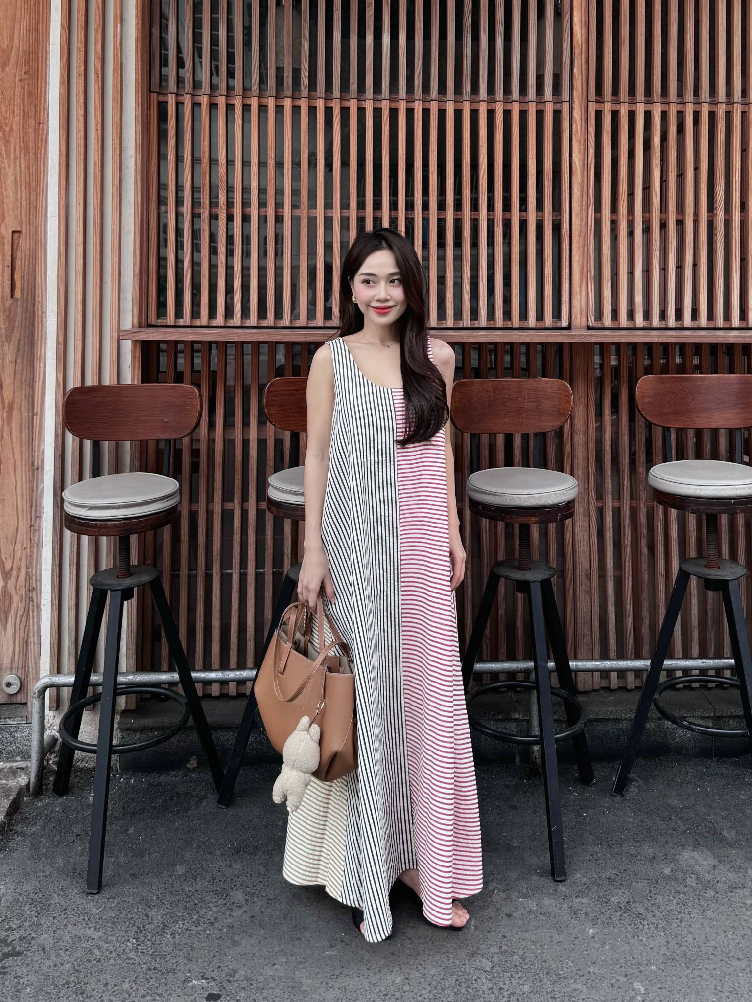  Đầm maxi sọc phối màu Mauve Striped Relax dress 