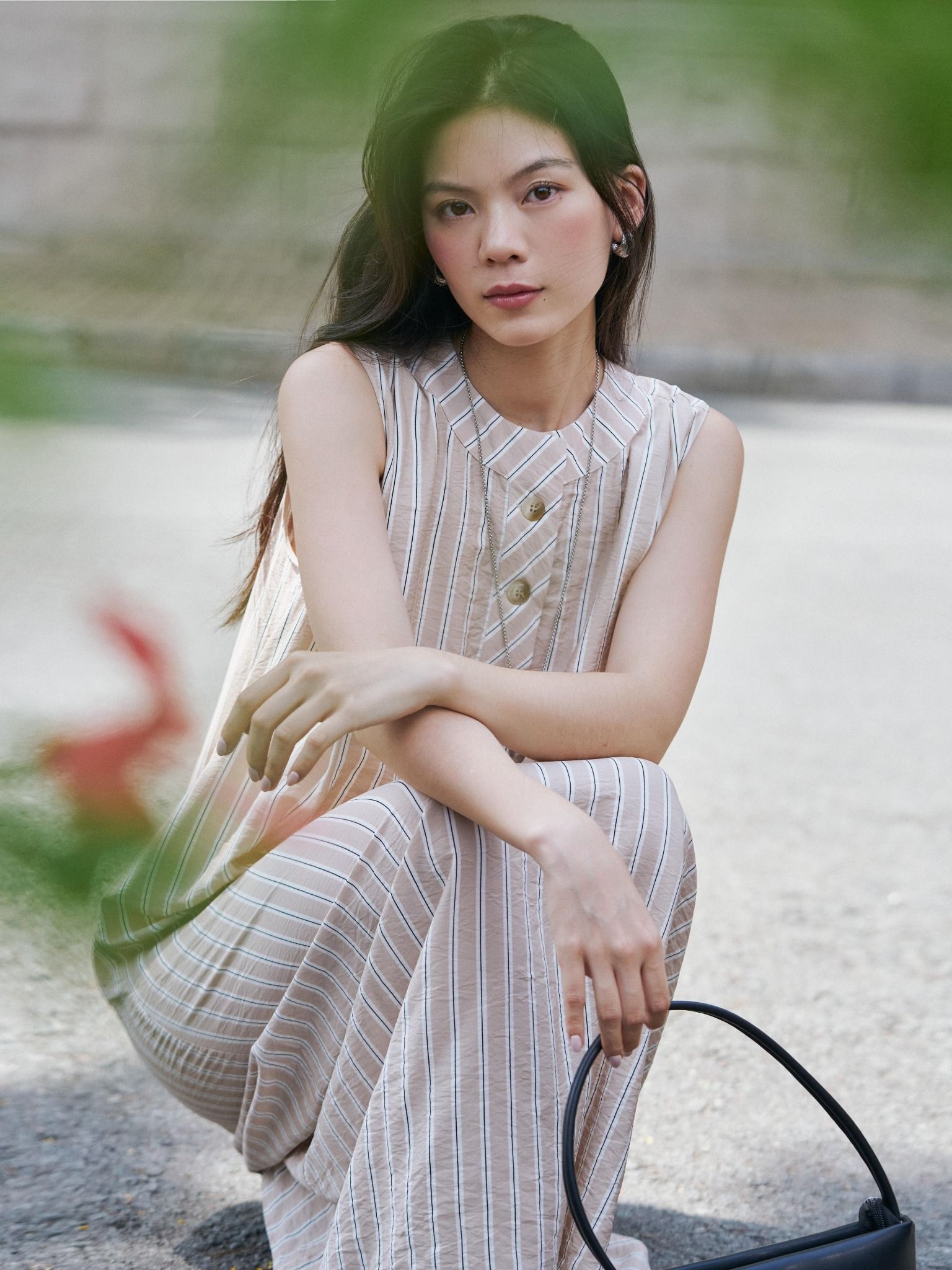  Đầm dài sọc | Mauve Striped dress 