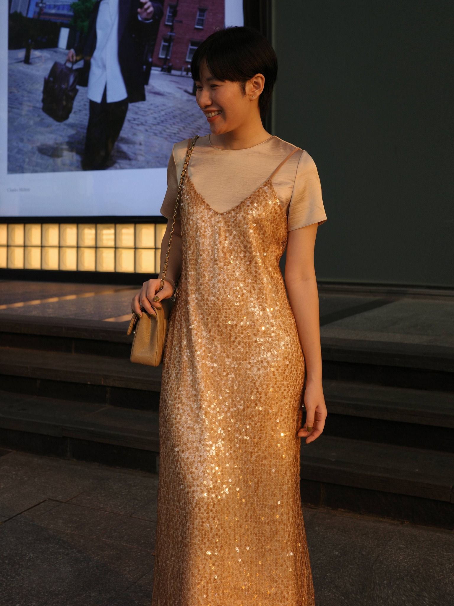  Đầm kim sa phối lụa | Mauve Sequin dress 