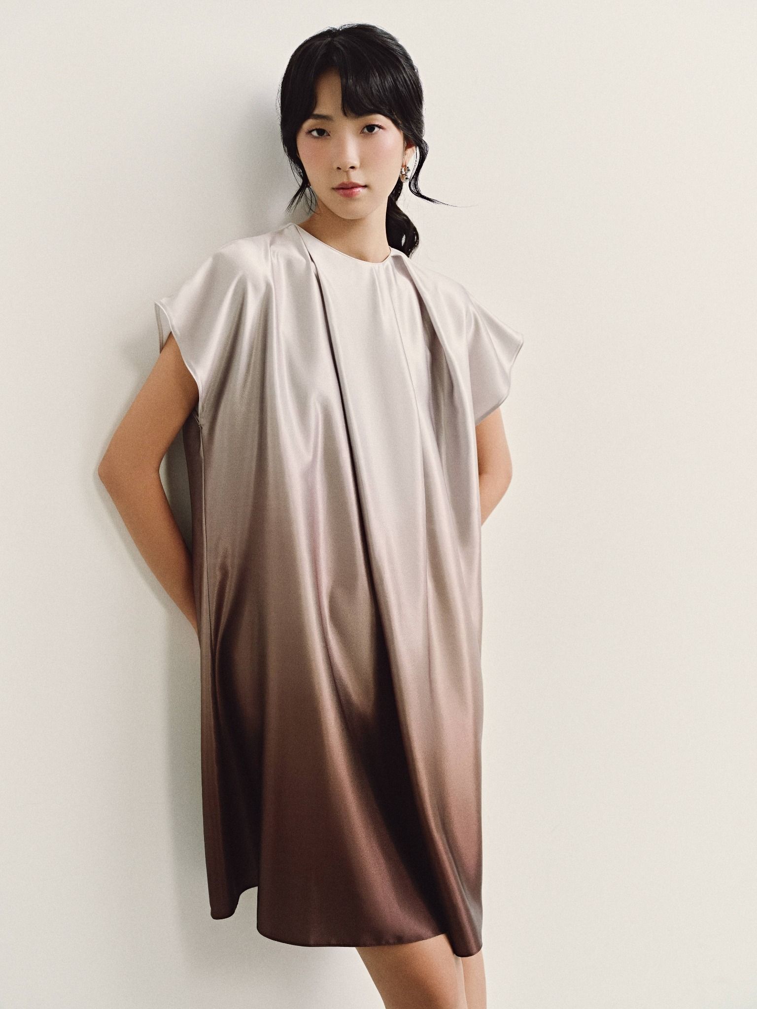  Đầm lụa loang màu thắt nơ | Mauve Ombre dress 