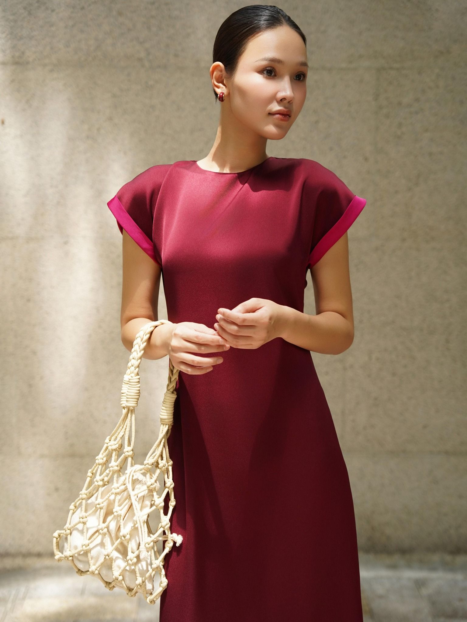  Đầm lụa phối màu tay áo | Mauve Highlight dress 