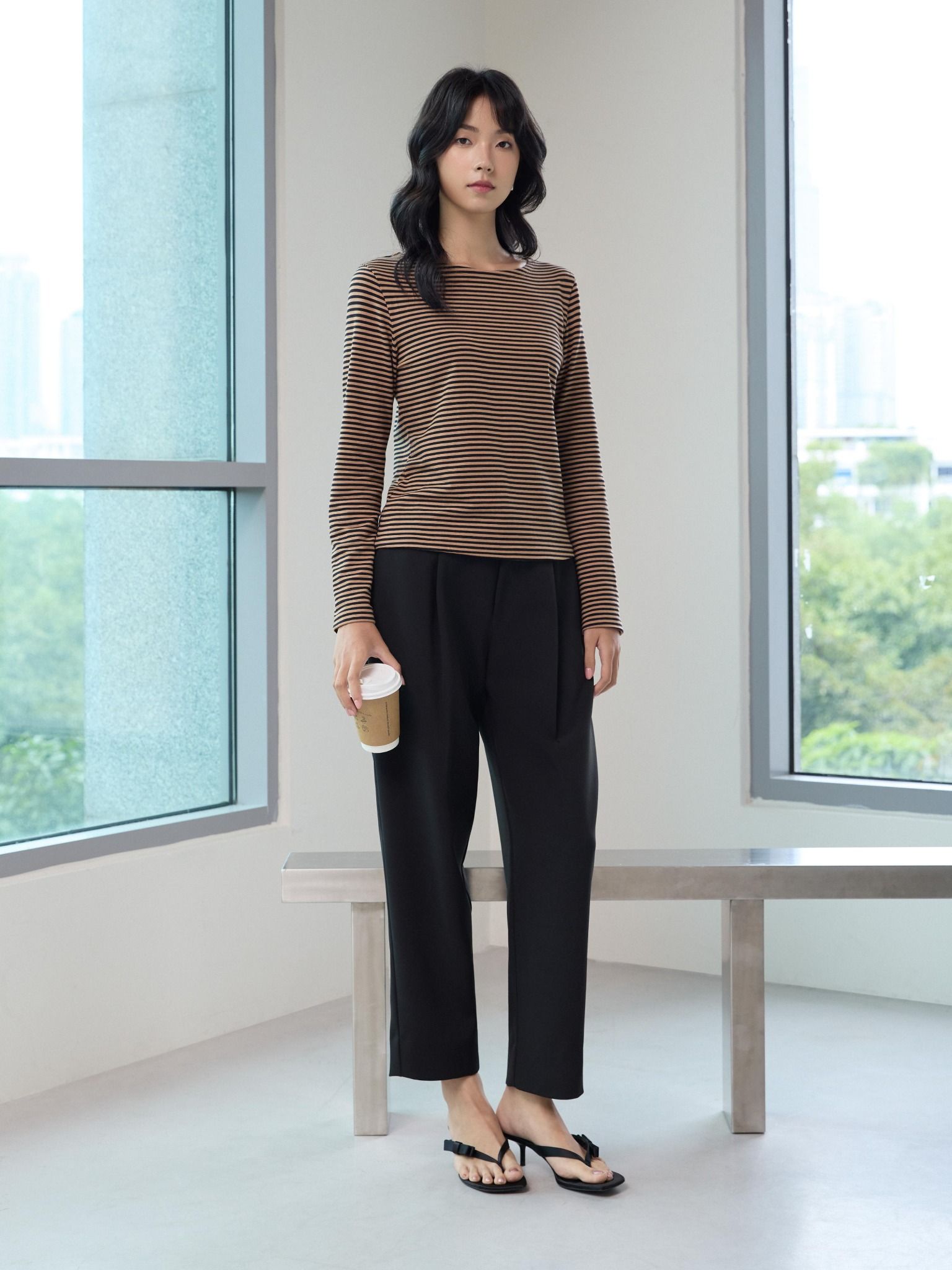  Áo phông tay dài | Mauve Striped tee 