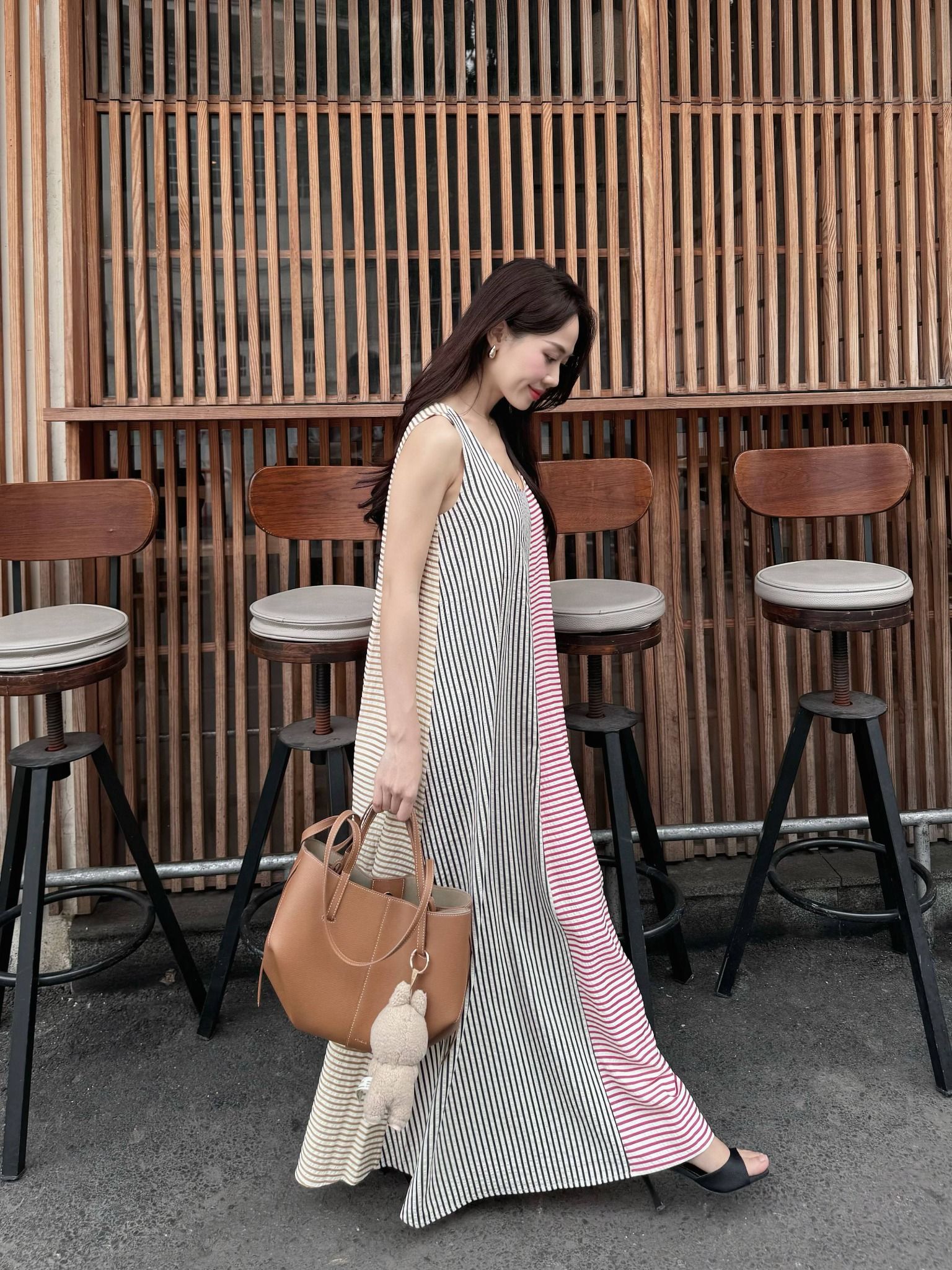  Đầm maxi sọc phối màu Mauve Striped Relax dress 