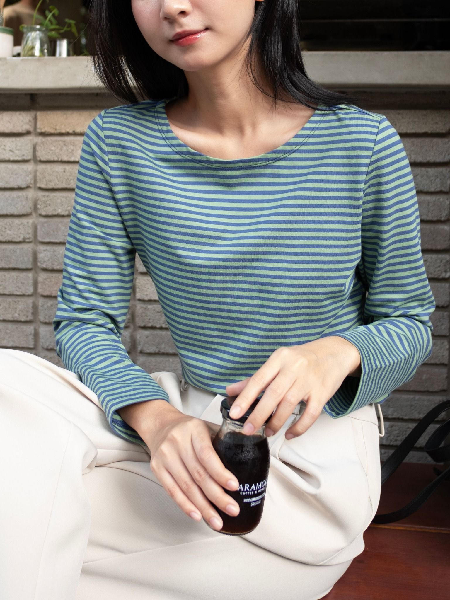  Áo phông tay dài | Mauve Striped tee 