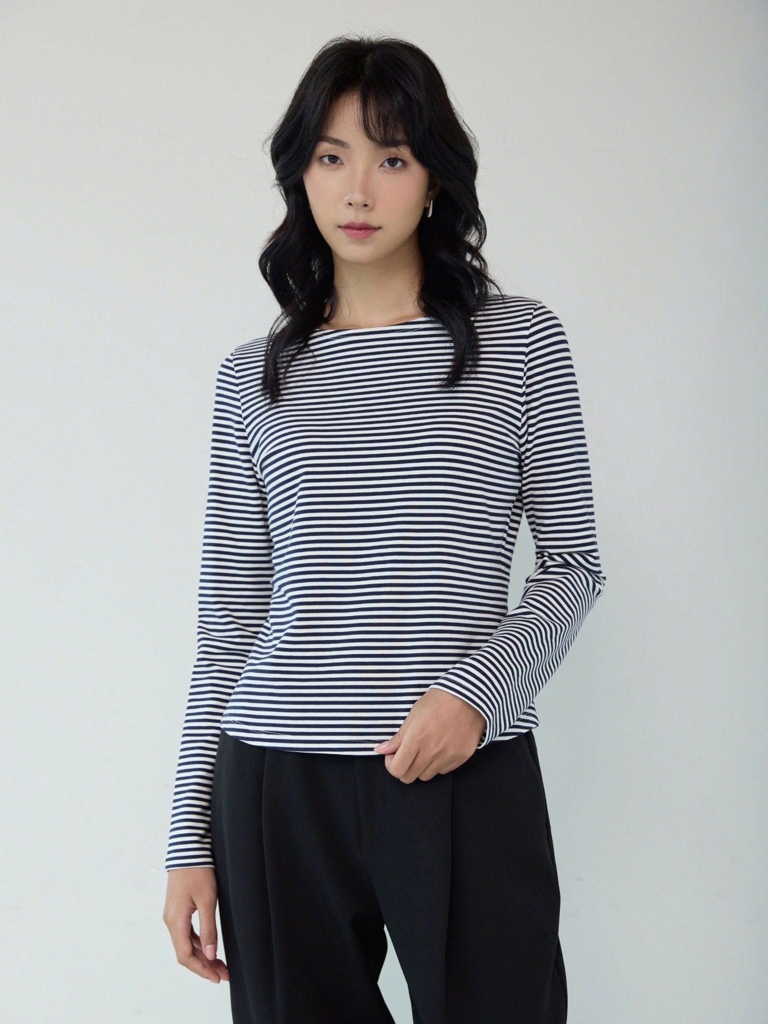  Áo phông tay dài | Mauve Striped tee 