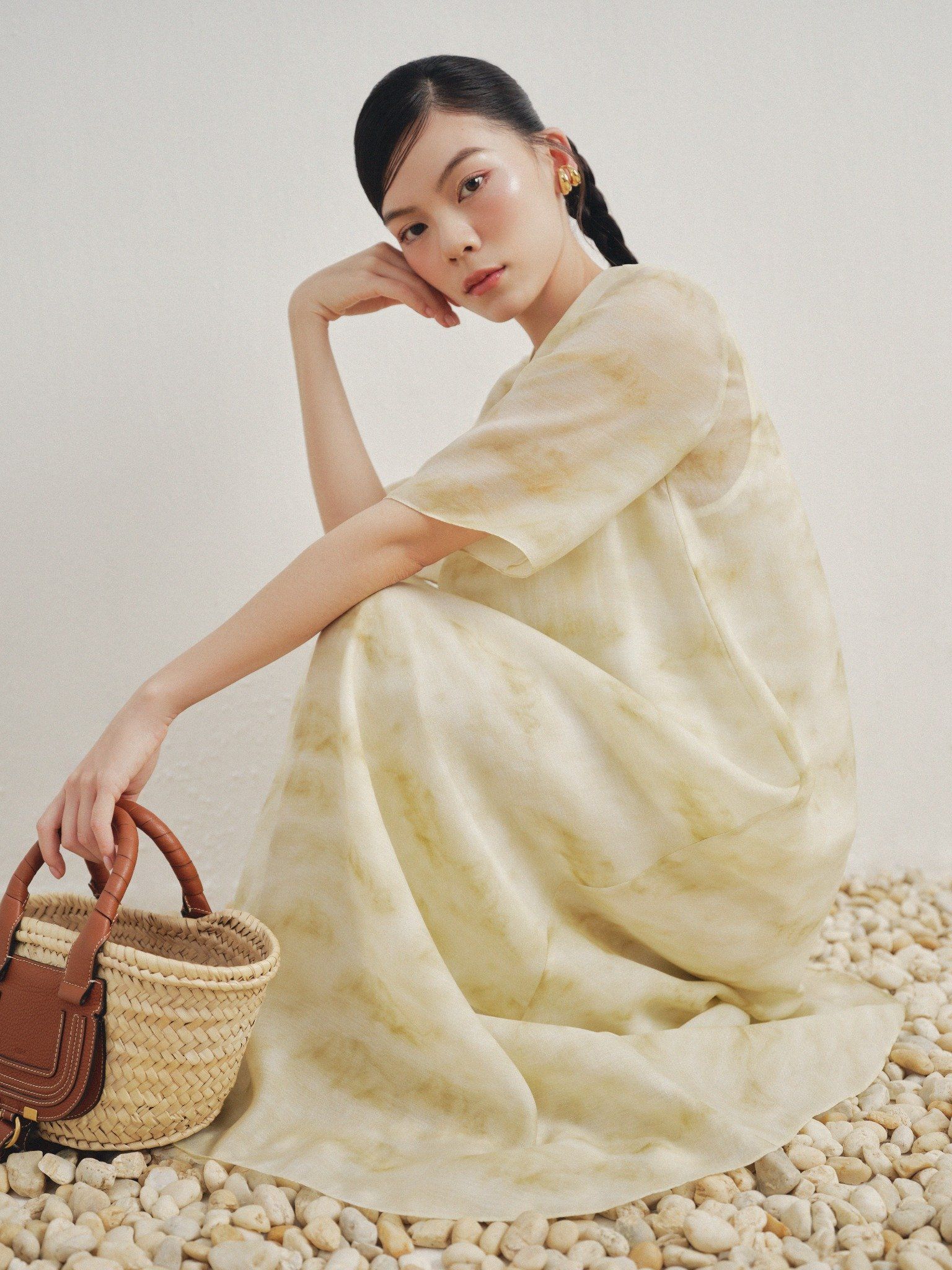  Đầm dài hoạ tiết vân mây | Mauve Cloud dress 