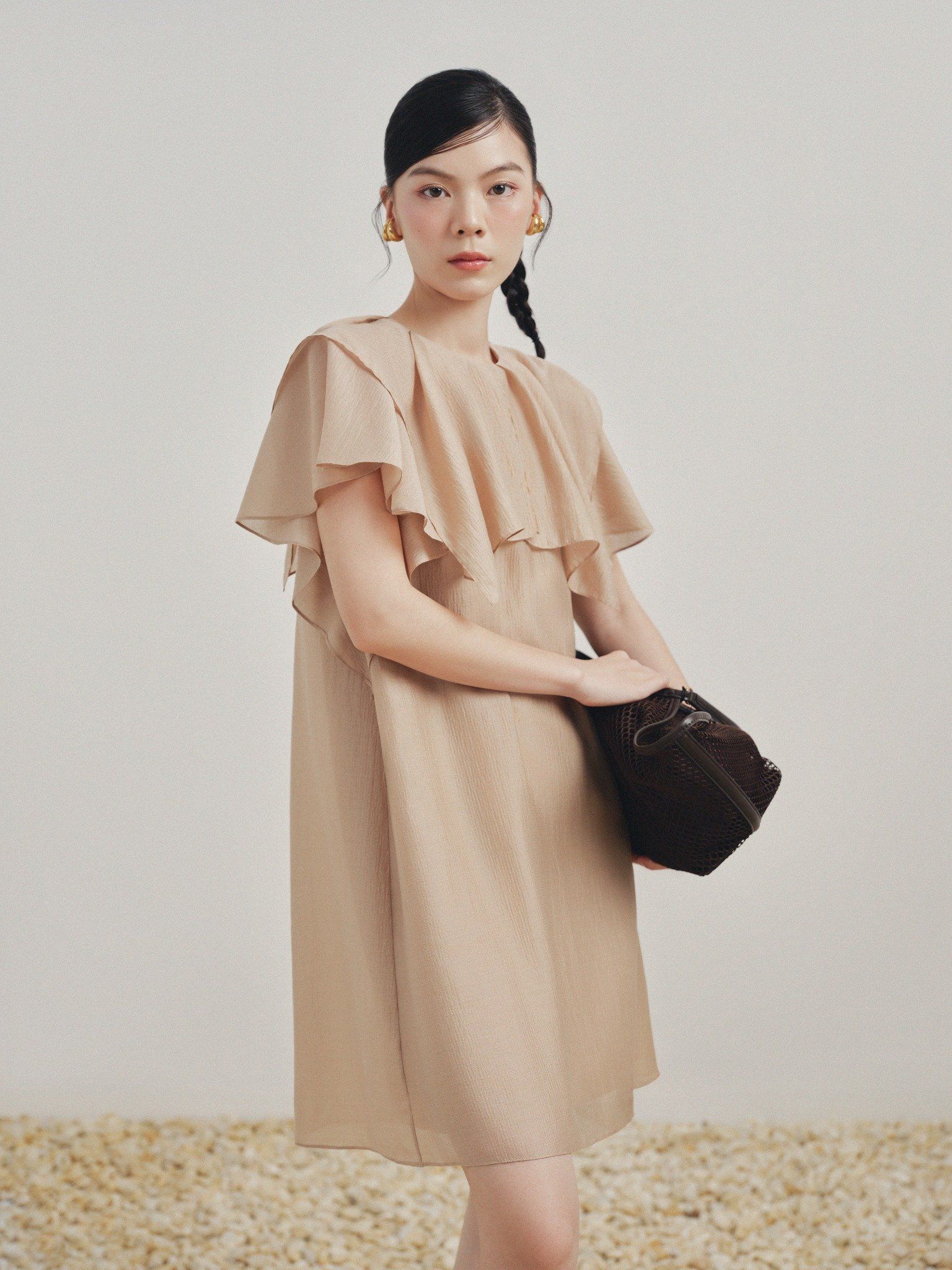  Đầm ngắn tay bèo | Mauve Ruffled Sleeves dress 