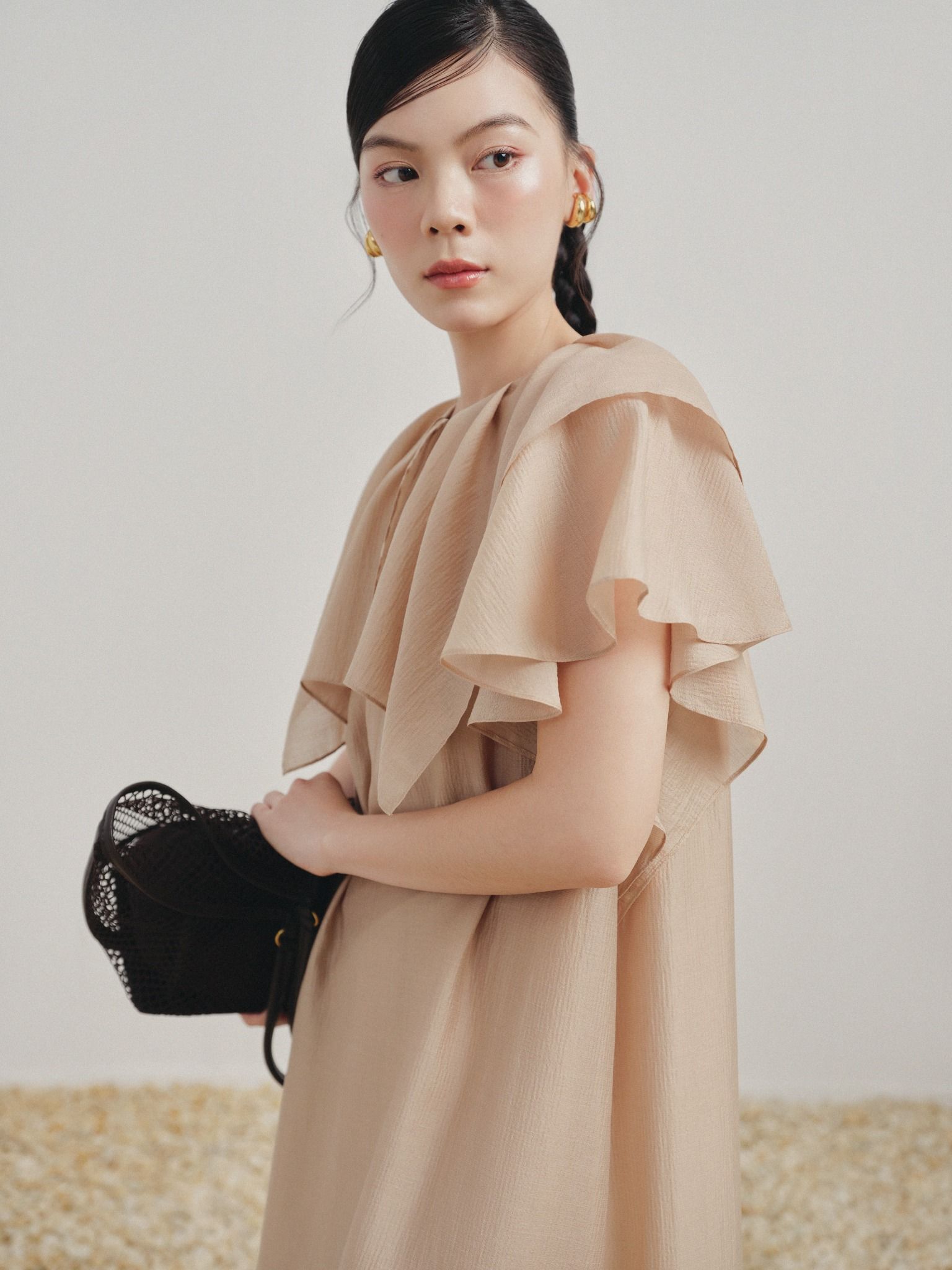  Đầm ngắn tay bèo | Mauve Ruffled Sleeves dress 