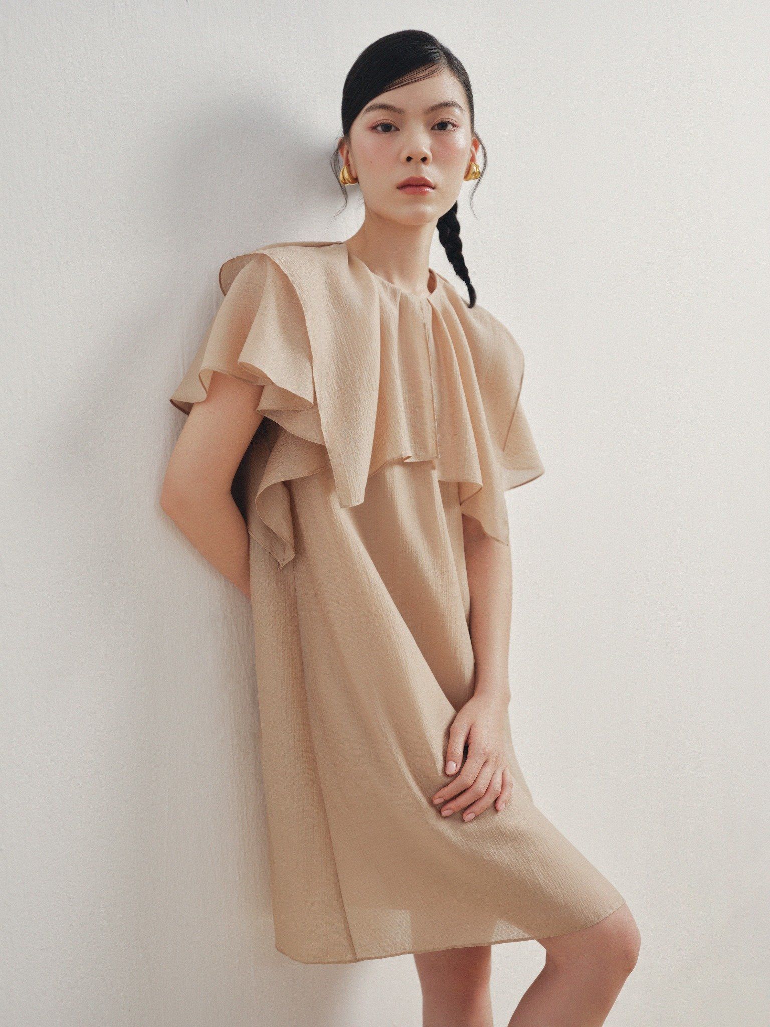  Đầm ngắn tay bèo | Mauve Ruffled Sleeves dress 