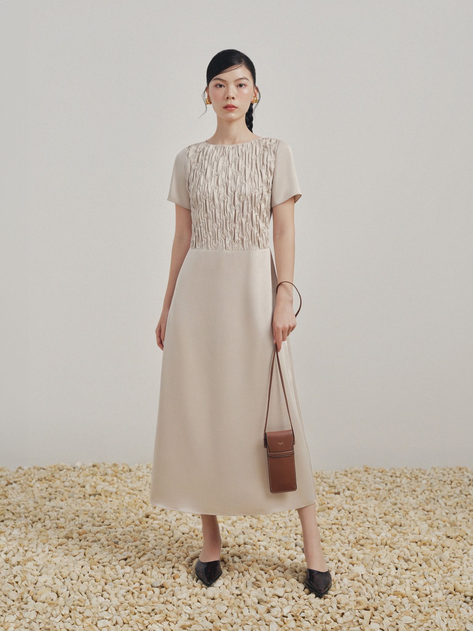  Đầm midi dún con thoi | Mauve Blanket dress 