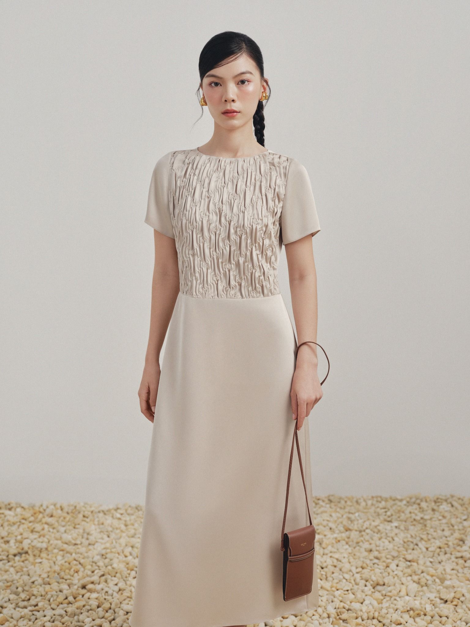  Đầm midi dún con thoi | Mauve Blanket dress 