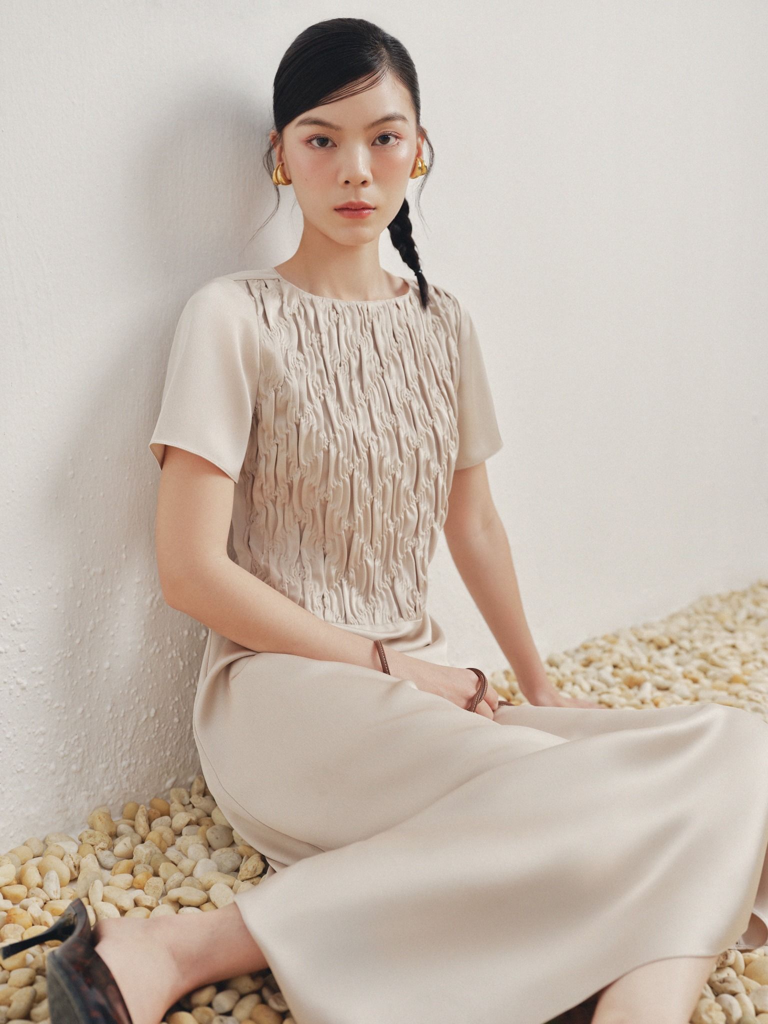  Đầm midi dún con thoi | Mauve Blanket dress 