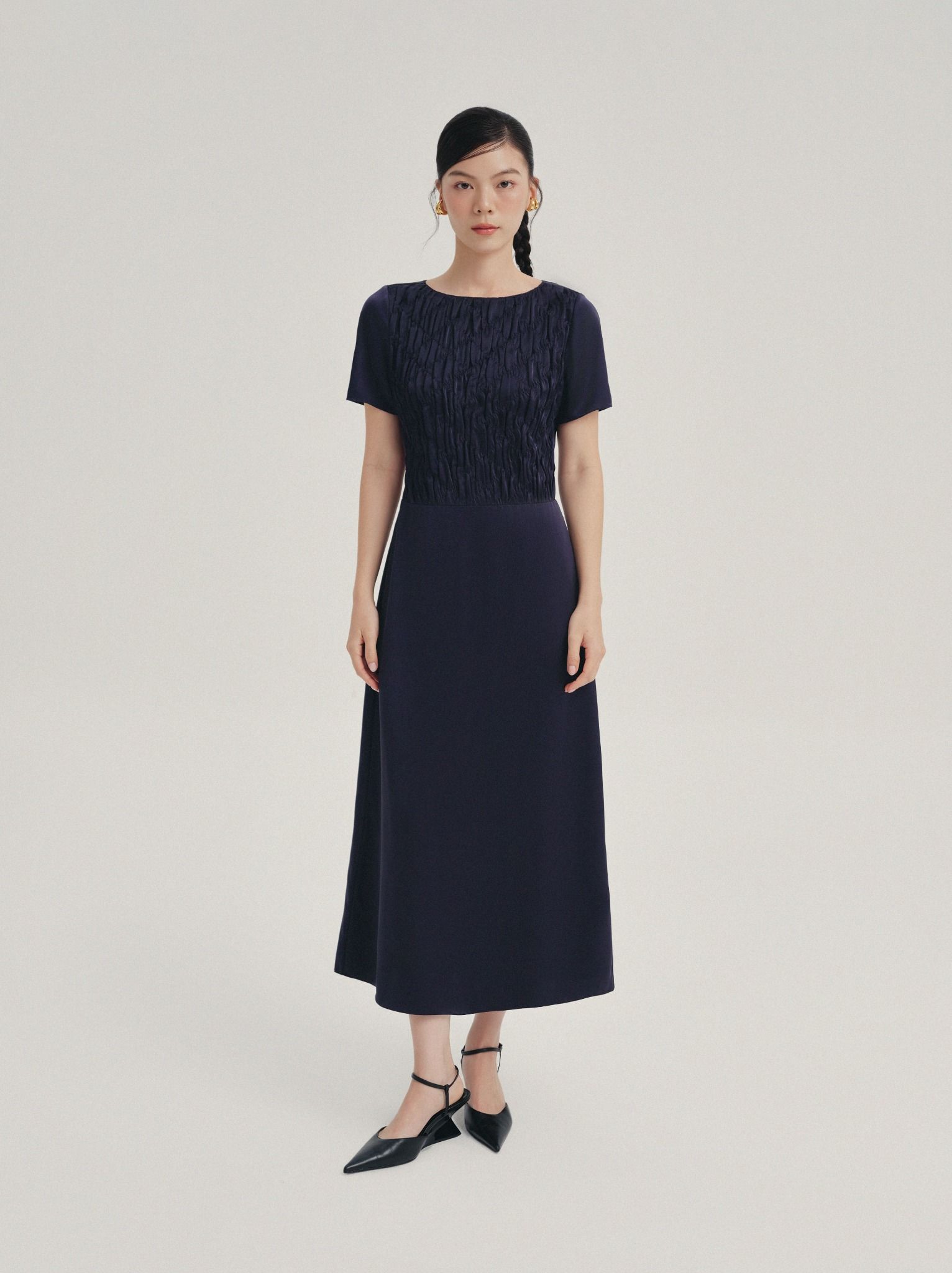  Đầm midi dún con thoi | Mauve Blanket dress 