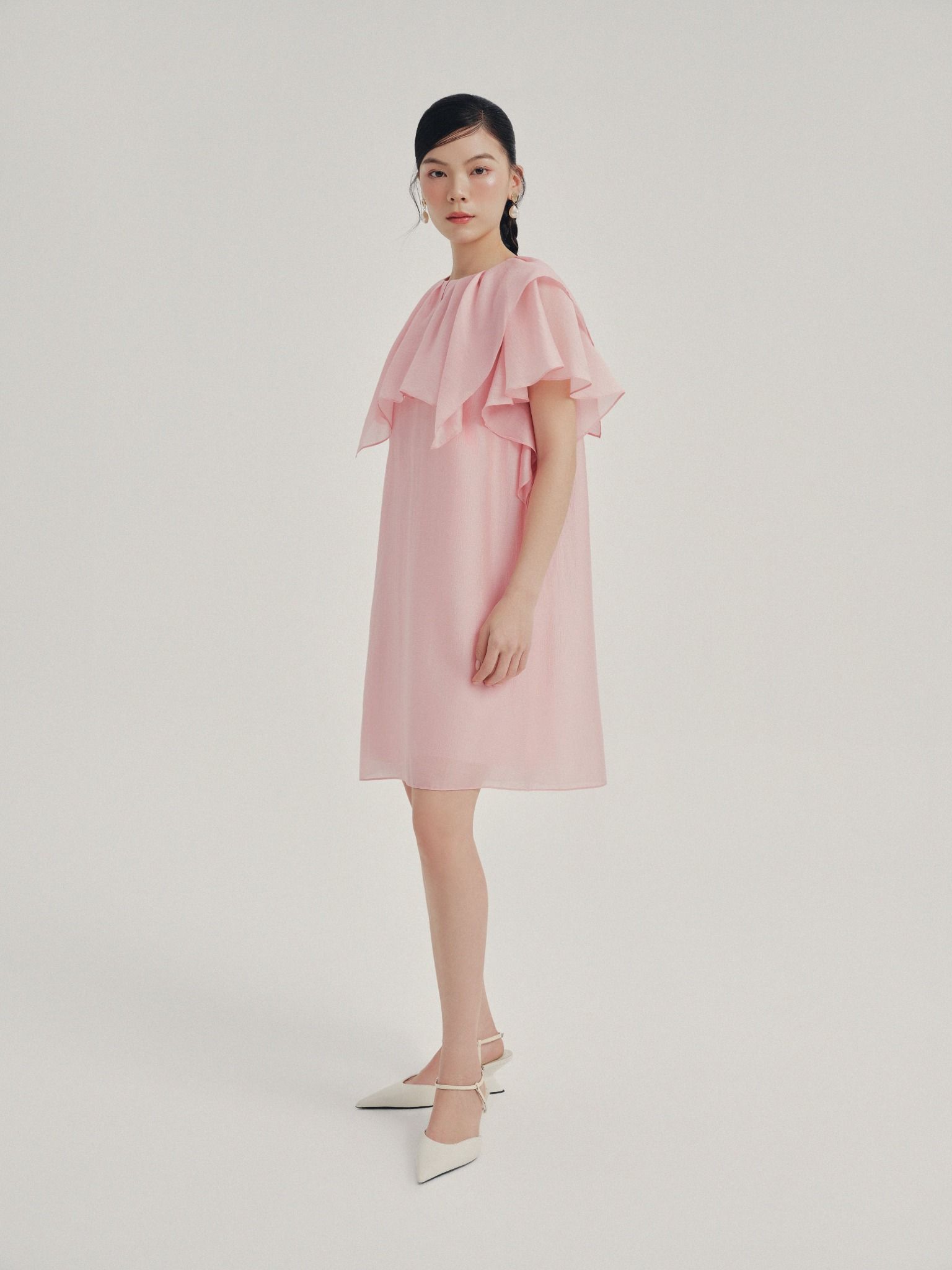  Đầm ngắn tay bèo | Mauve Ruffled Sleeves dress 