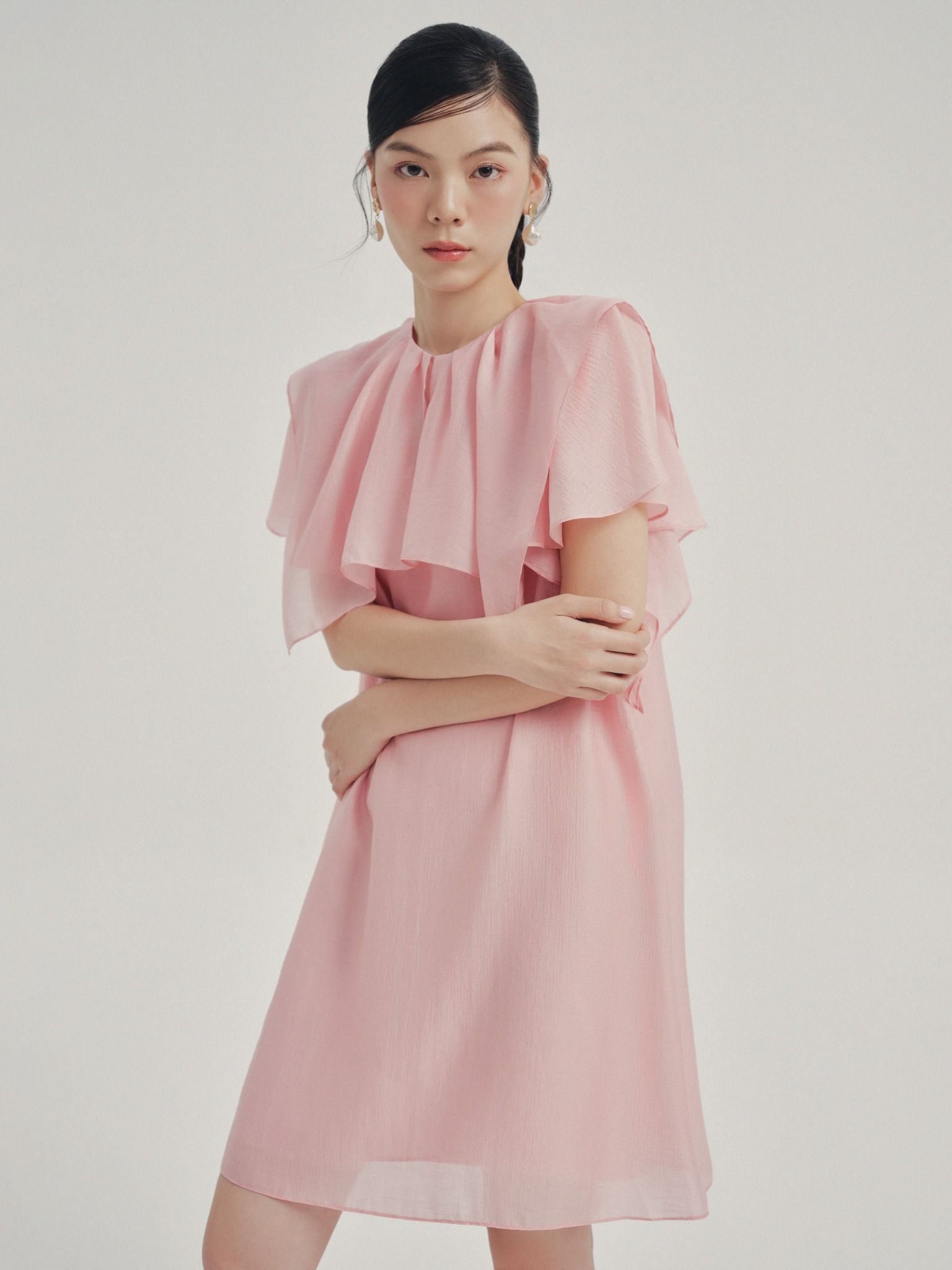  Đầm ngắn tay bèo | Mauve Ruffled Sleeves dress 