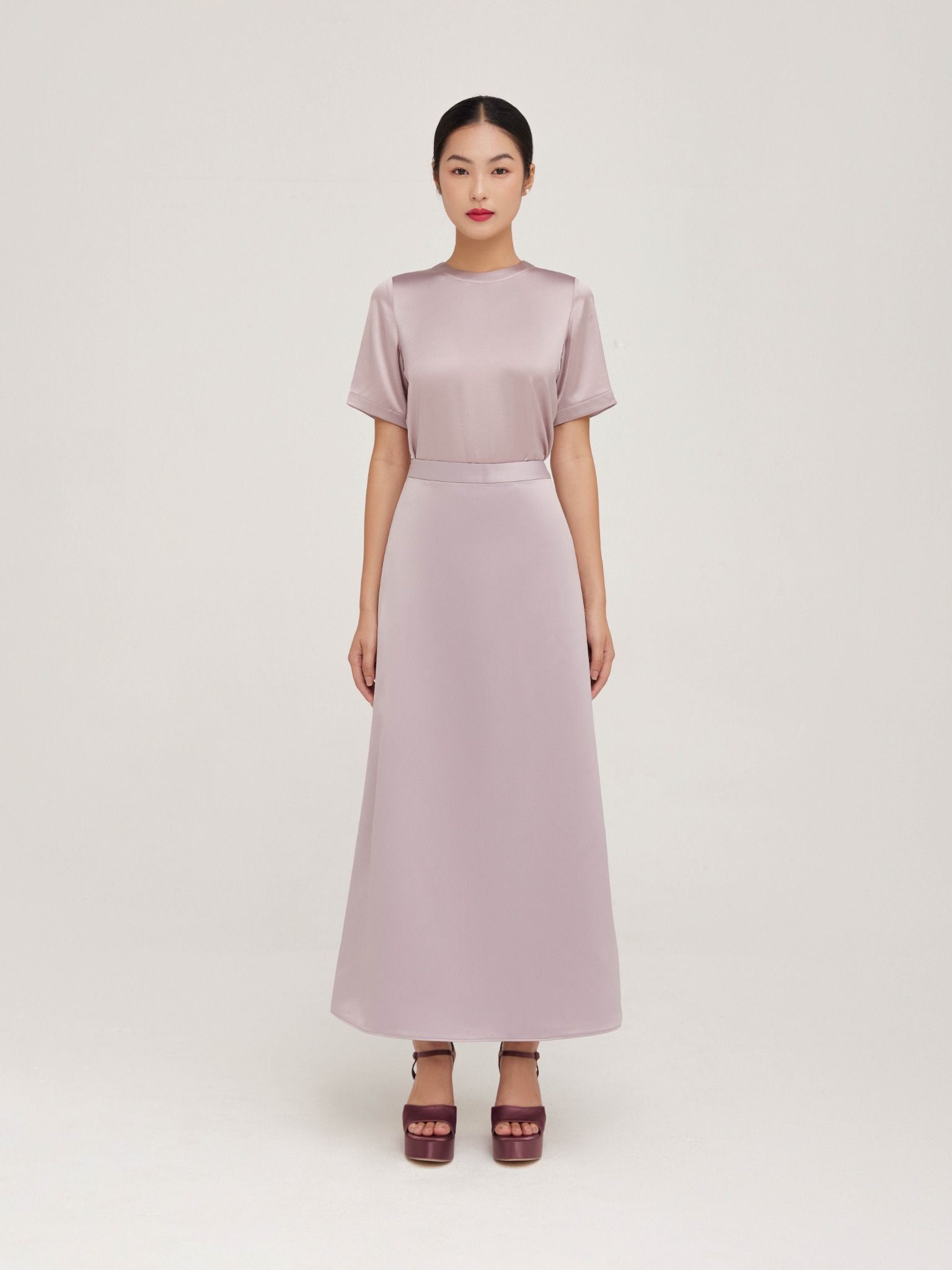 Chân váy lụa satin bóng cạp chun sequin óng ánh xếp ly sang đẹp đủ mau   lien fashion