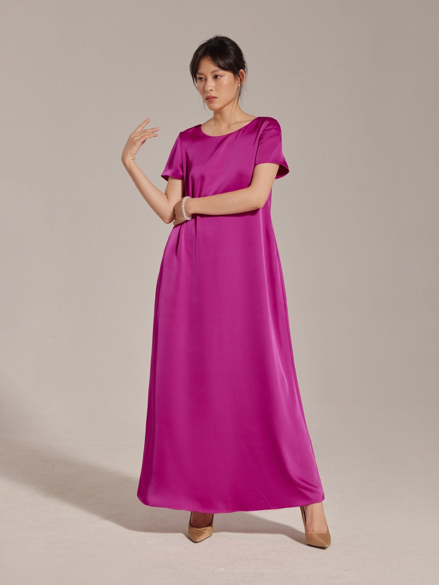  Đầm lụa dài ngắn tay Mauve Classy Silk dress 