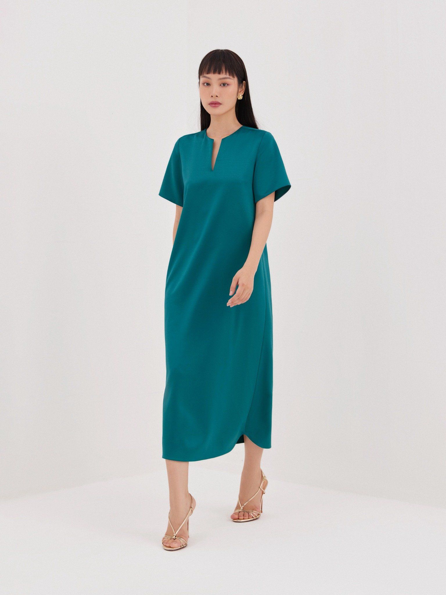  Đầm lụa hai da Mauve Y Neck dress 