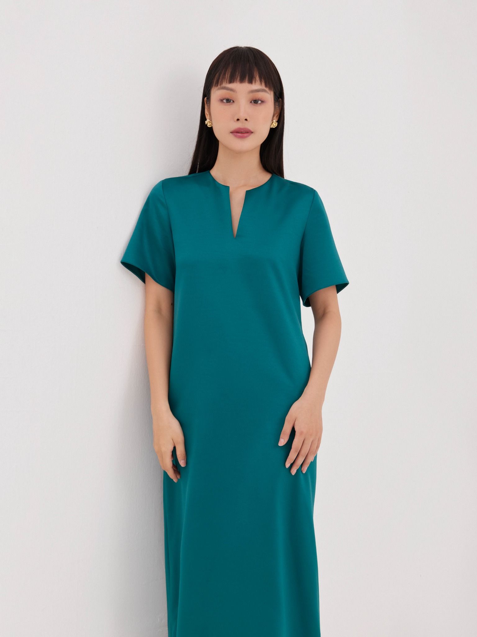  Đầm lụa hai da Mauve Y Neck dress 