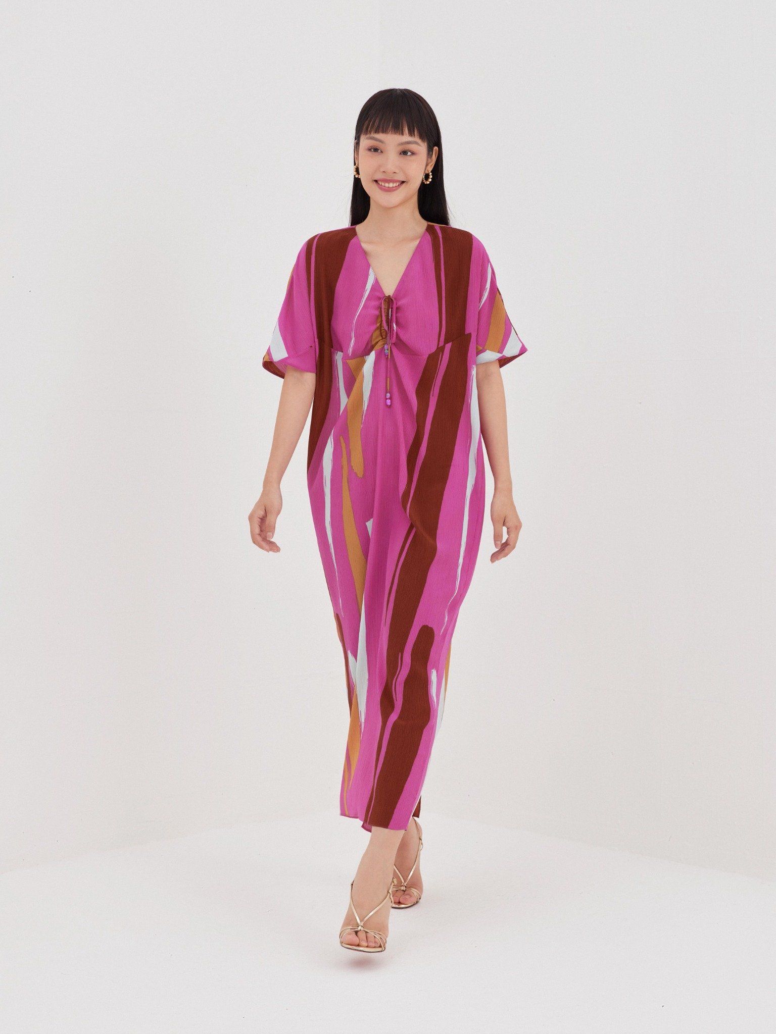  Đầm lụa dài thắt nơ Mauve Painted dress 