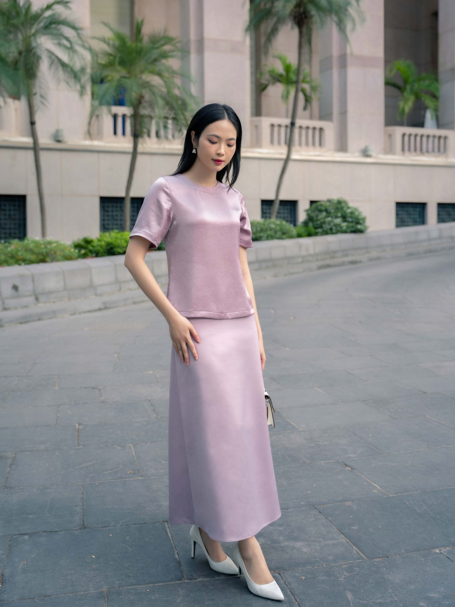  Áo lụa Mauve basic Premium silk tee 