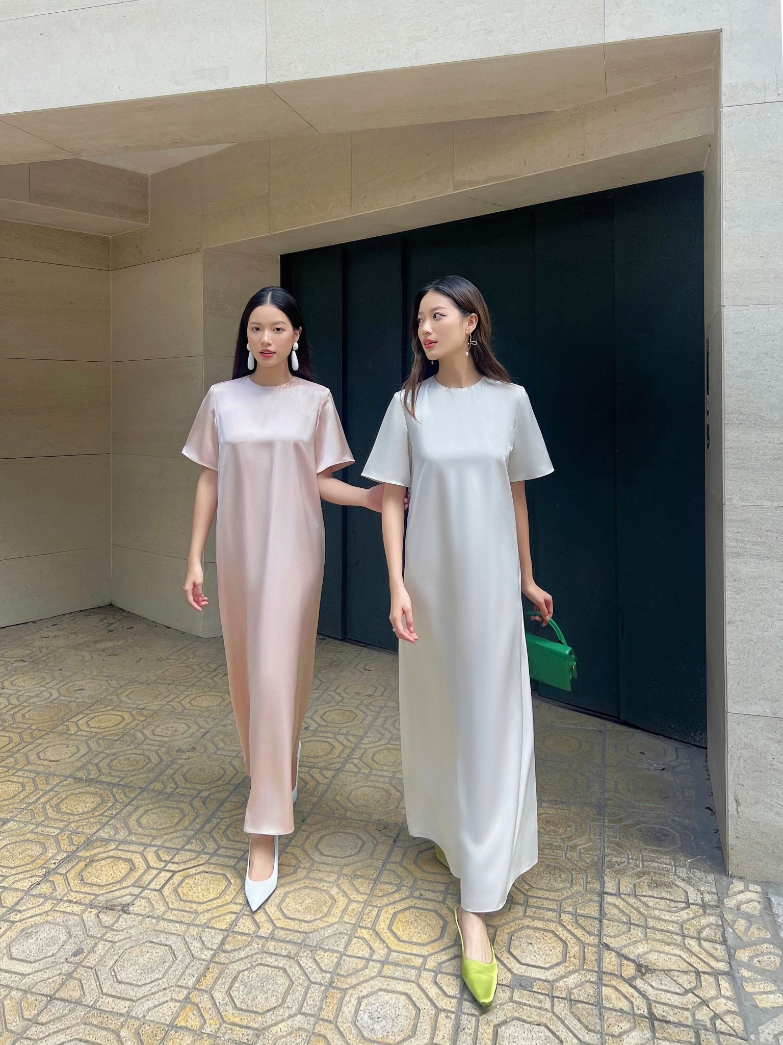  Đầm lụa trơn Mauve T-shirt silk dress 