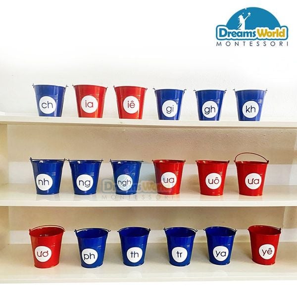  Giáo cụ Montessori - Xô âm ghép in thường - Sound bucket for lowercase ligatures 