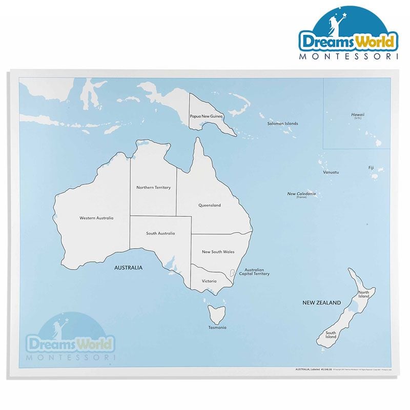  Giáo Cụ Montessori - Bản đồ nước châu Úc (có nhãn) - Labeled Australia Control Map 