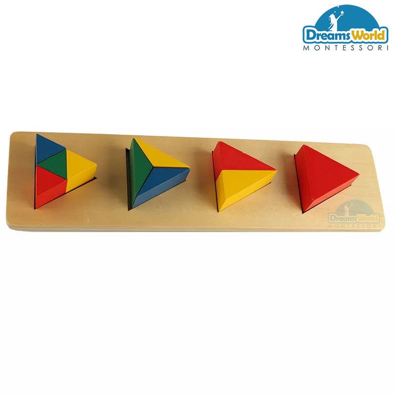  Giáo Cụ Montessori - Hình tam giác màu trên 4 chốt - coloured triangles on 4 pegs 