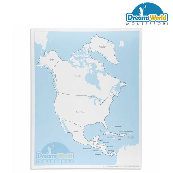  Giáo Cụ Montessori - Bản đồ Bắc Mỹ ( có nhãn) - Labeled North America Control Map 