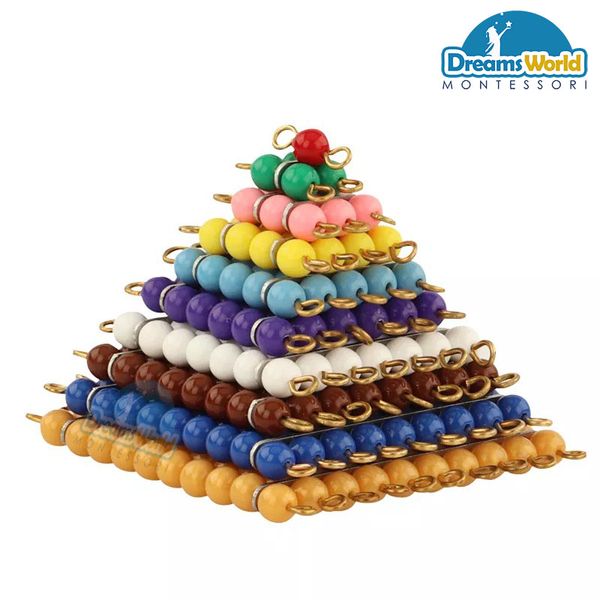  Giáo Cụ Montessori - 10 Tấm hạt cườm màu có cạnh từ 1-10 - Colored Bead Squares 