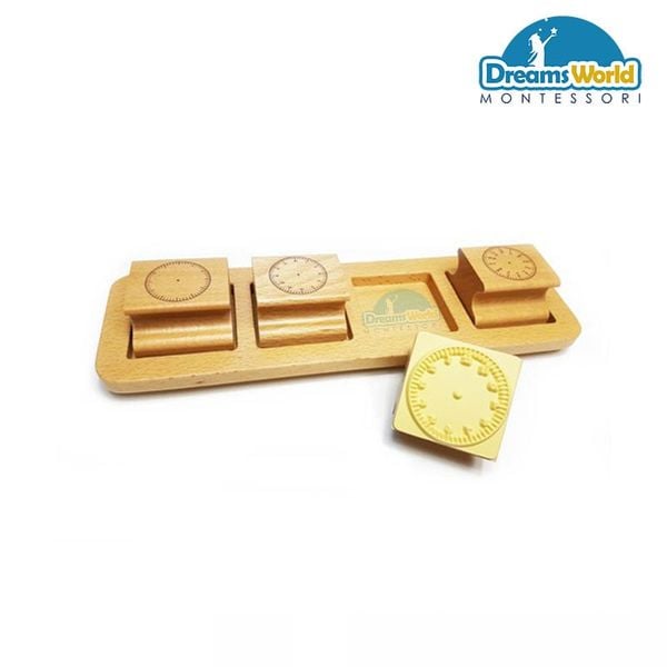  Giáo Cụ Montessori - Bộ 4 tem đồng hồ gỗ - Wooden clock stamp 