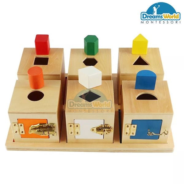  Giáo Cụ Montessori - Hộp 6 các chốt mở khóa - Lock Box with objects and tray ( Set of 6) 