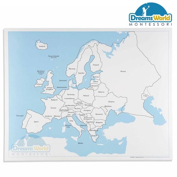  Giáo Cụ Montessori - Bản đồ Châu Âu ( có nhãn) -  Labeled Europe Control Map 