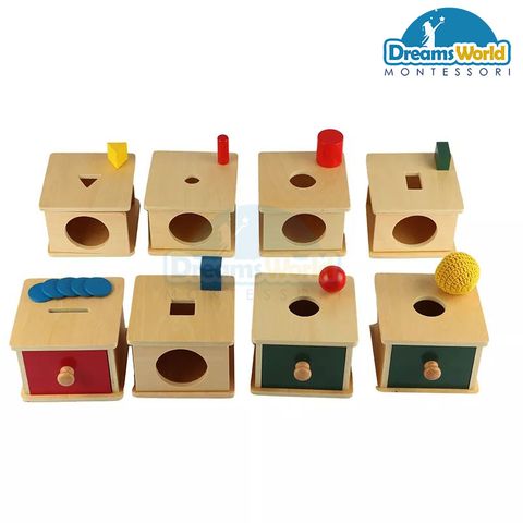 Combo 8 hộp trò chơi thả khối vào hộp có lỗ Montessori - Imbucare Box w/ Drop the block into the box with the hole 