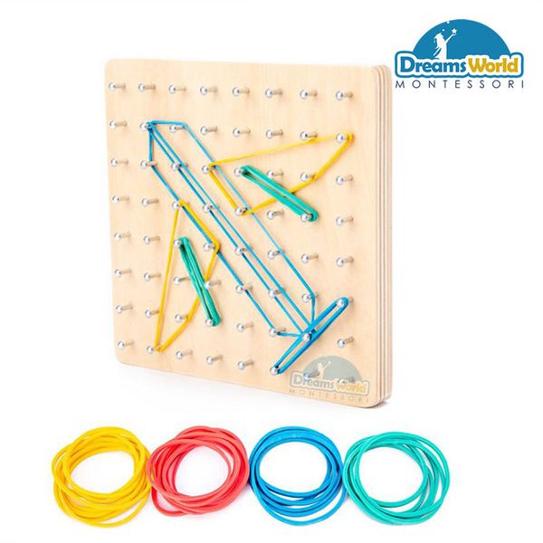  Giáo Cụ Montessori -  Bảng dây chun lớn vơi thẻ  - Large Geometric Board with cards 