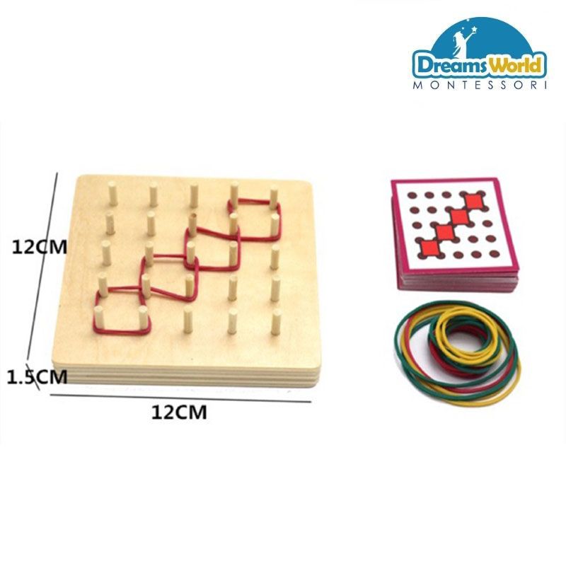  Giáo Cụ Montessori -  Bảng Dây Chun - Geo Board with rubber string 
