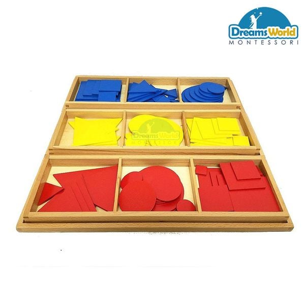  Giáo Cụ Montessori -  Các hình tròn,  vuông và tam giác đồng dạng - Wooden Circles & Triangles and Squares 