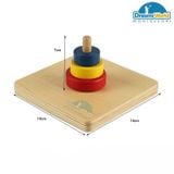  Giáo Cụ Montessori - Xếp ba đĩa từ lớn đến nhỏ trên 1 trục - Three Discs on a vertical Dowel-beech basic 