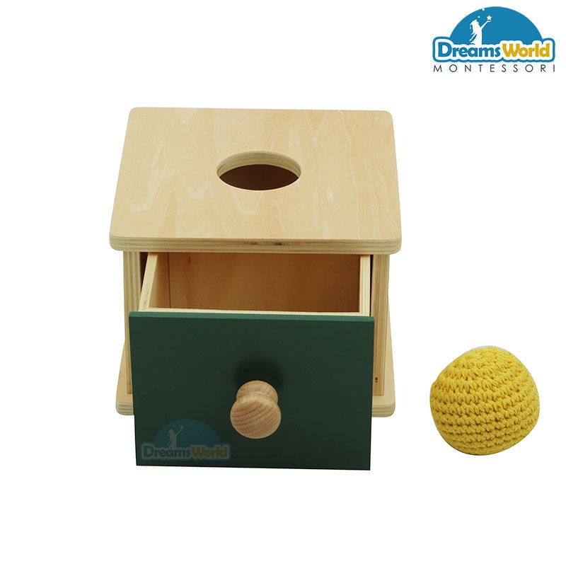  Giáo Cụ Montessori - Trò chơi thả cuộn len - Imbucare Box w/ Knitted Ball 